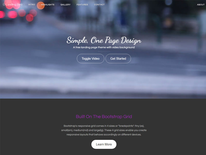 LandingZero Free Landing Page Bootstrap HTML5 Template With Video 
