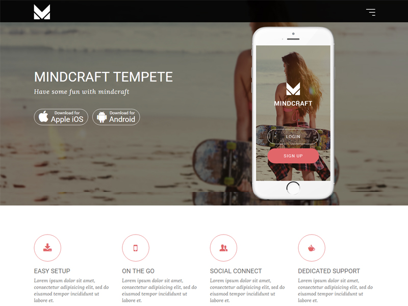High-Quality App Landing Bootstrap Template Free Download - Mind Craft