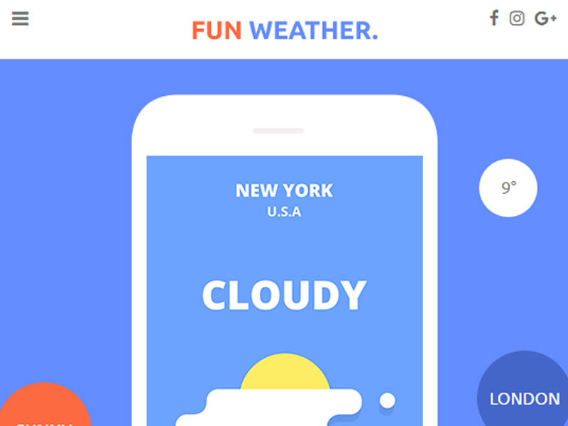 Funweather A Responsive App Landing Bootstrap Template Free Download In 2017