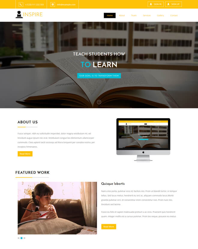 Inspire - free online education website template