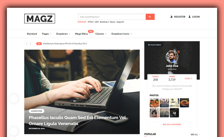 Magz Bootstrap powered HTML5 Free Responsive Magazine Template