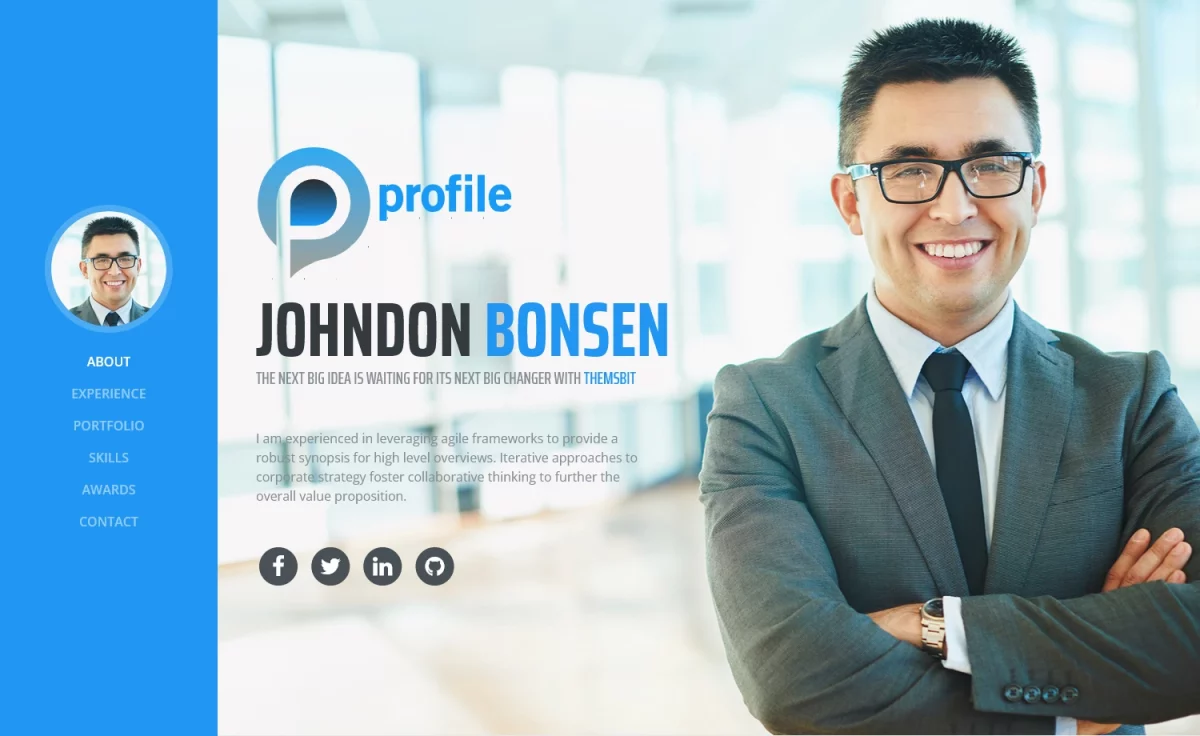 Profile - Free Bootstrap HTML5 Portfolio Website Template