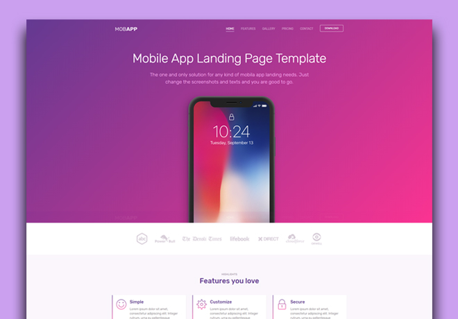 free html landing page templates