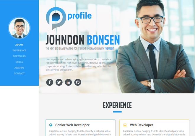 41 High Quality Free Responsive Personal Portfolio Cv Resumes Templates In 2018