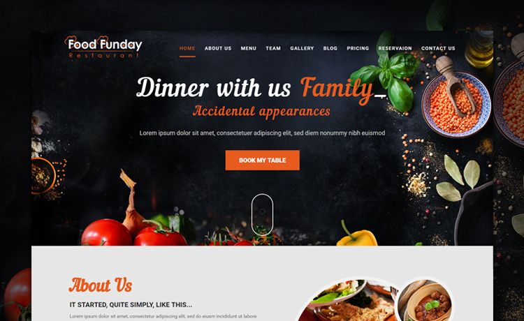 Food Funday Free Bootstrap Restaurant Template With Parallax And 