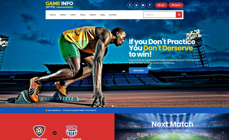 Sportland - Modelo de Site HTML5 de Futebol Grátis