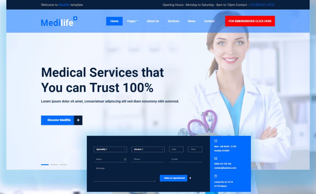 Medilife - Free HTML5 Bootstrap 4 Medical Website Template