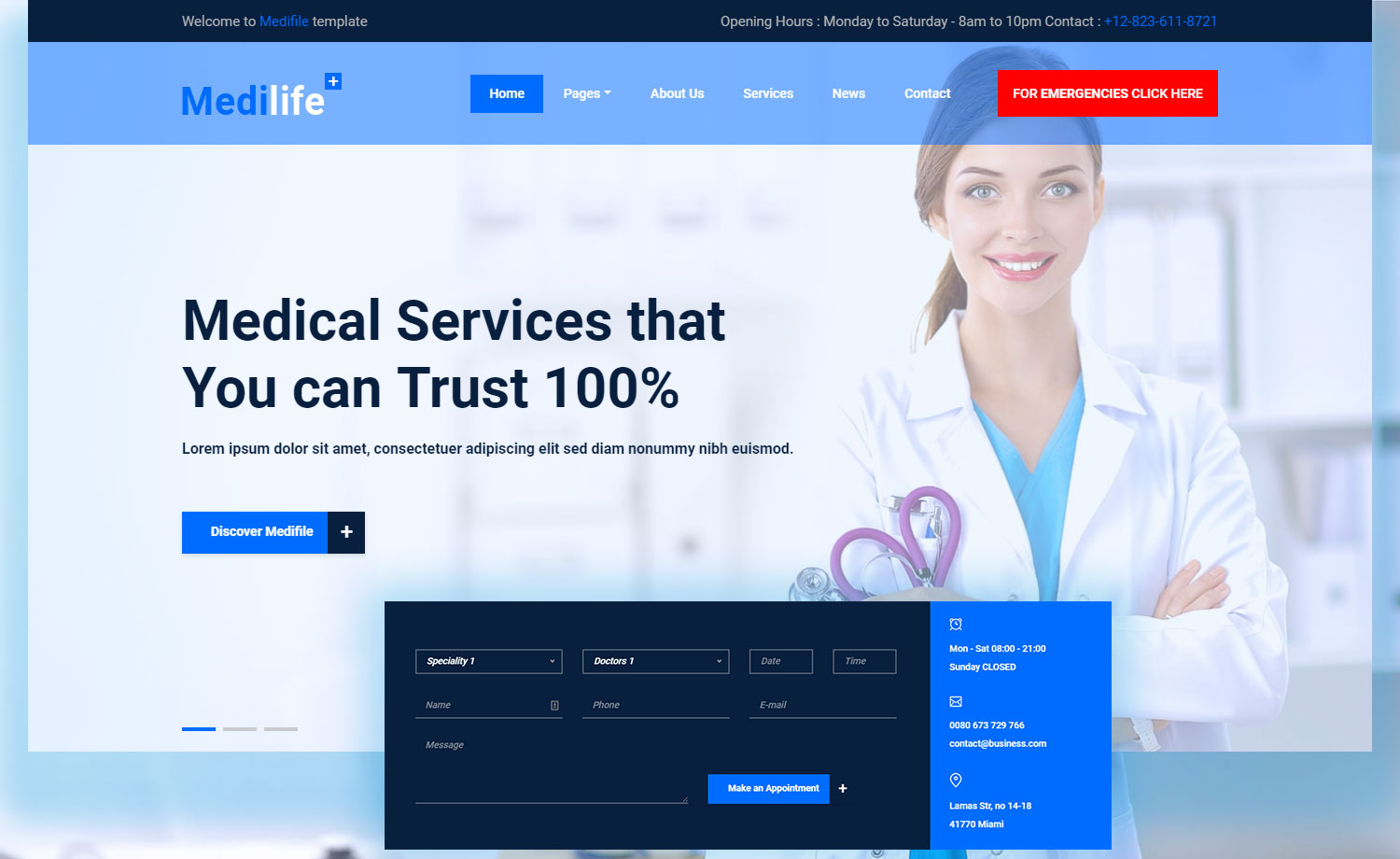 Medilife Free Html5 Bootstrap 4 Medical Website Template