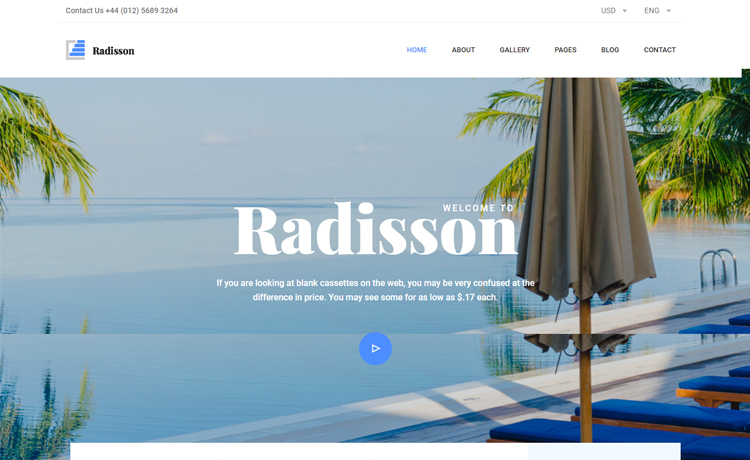 Radisson Free Bootstrap 4 Html5 Hotel Resort Website Template