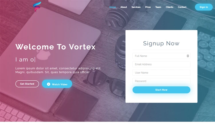 Vortex - Free HTML5 Bootstrap Landing Page Template