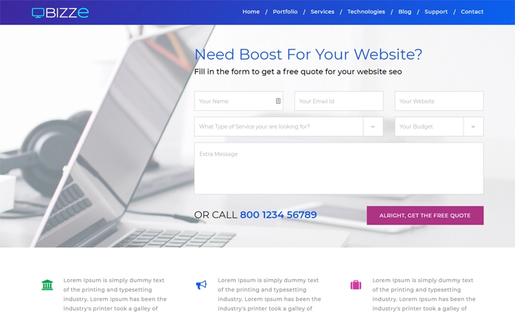 Bizze - Free Bootstrap business website template