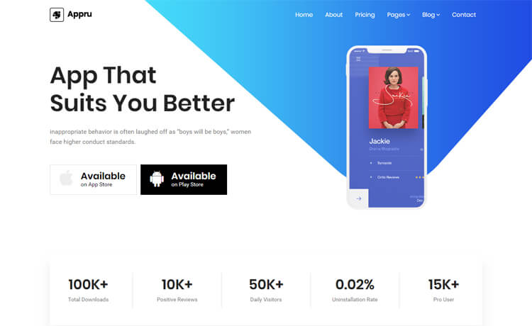 Free Bootstrap 4 HTML5 app landing page template top 10+ premium and free software landing page html5 2021 Top 10+ Premium and Free Software Landing Page HTML5 2021 appru 1