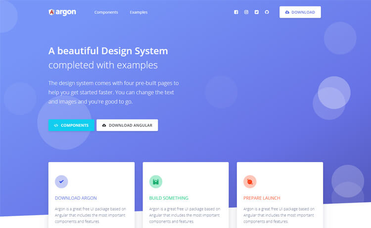 Argon Design System Angular - Free Bootstrap 4 Angular 7 Design System Template - ThemeWagon