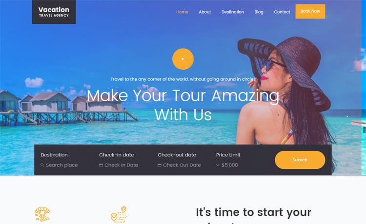 Vacation Free Bootstrap 4 HTML5 Travel Agency Website Template