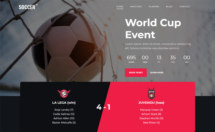 Soccer - Free Bootstrap HTML5 Sports Website Template - ThemeWagon