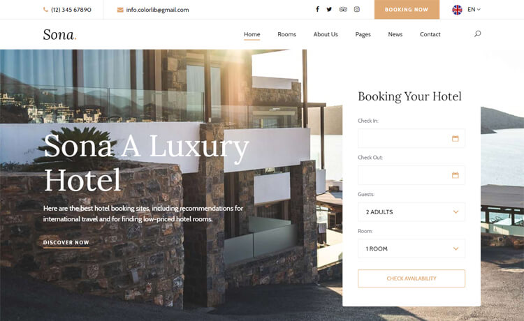 Sona Free Bootstrap 4 Html5 Responsive Hotel Website Template Themewagon