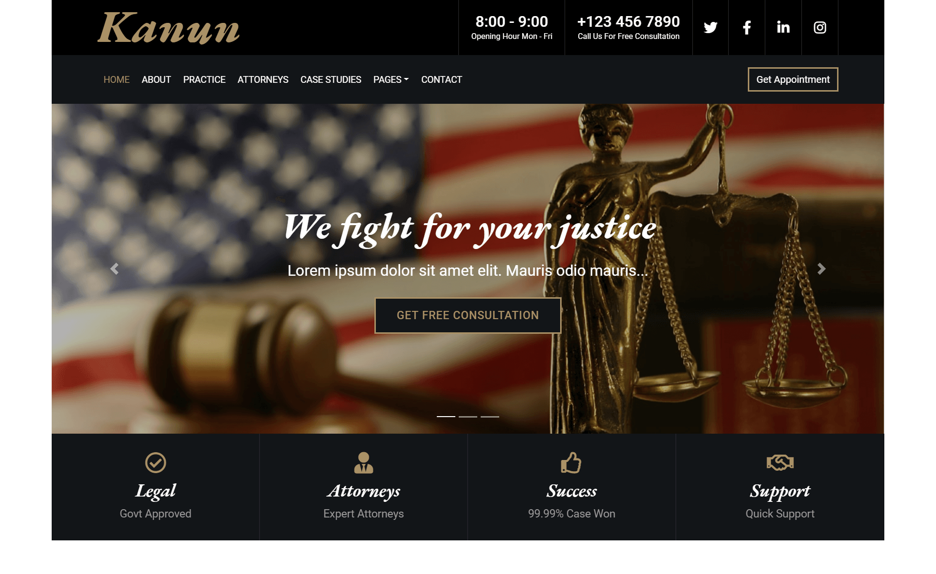 Kanun Free Responsive Bootstrap 4 HTML5 Law Firm Website Template