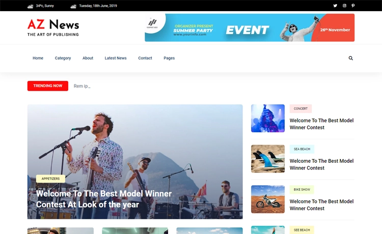 AZNews - Free Bootstrap News Portal Website Template
