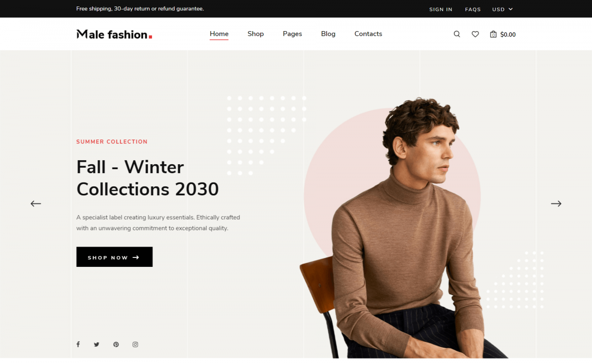 MaleFashion Free Bootstrap 4 HTML5 ECommerce Website Template 