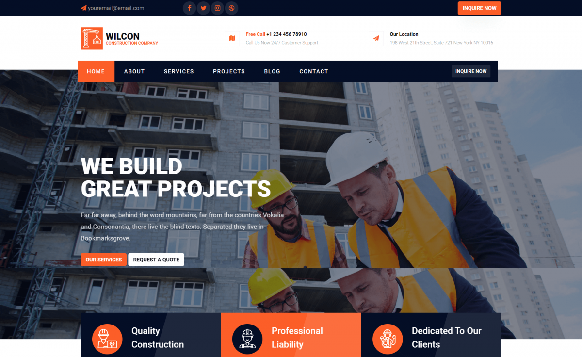 Free Bootstrap 4 HTML5 Construction Business Website Template