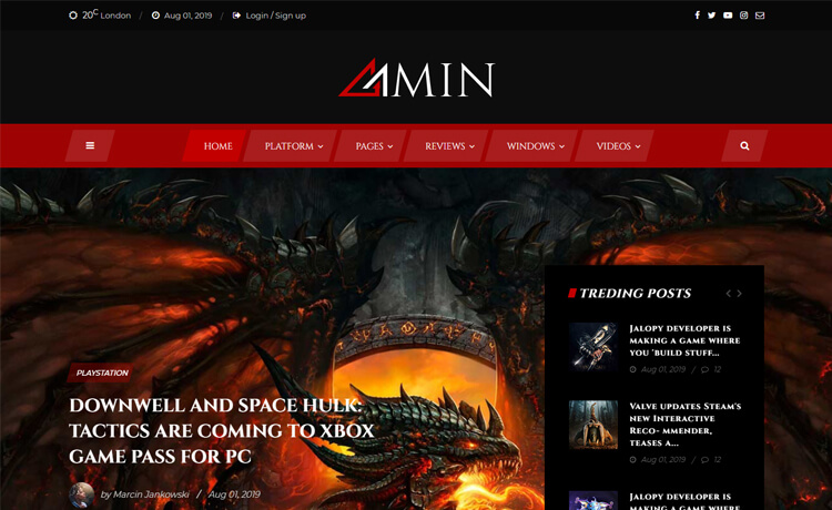 Amin - Free Gaming Magazine Website HTML Template - DesignHooks