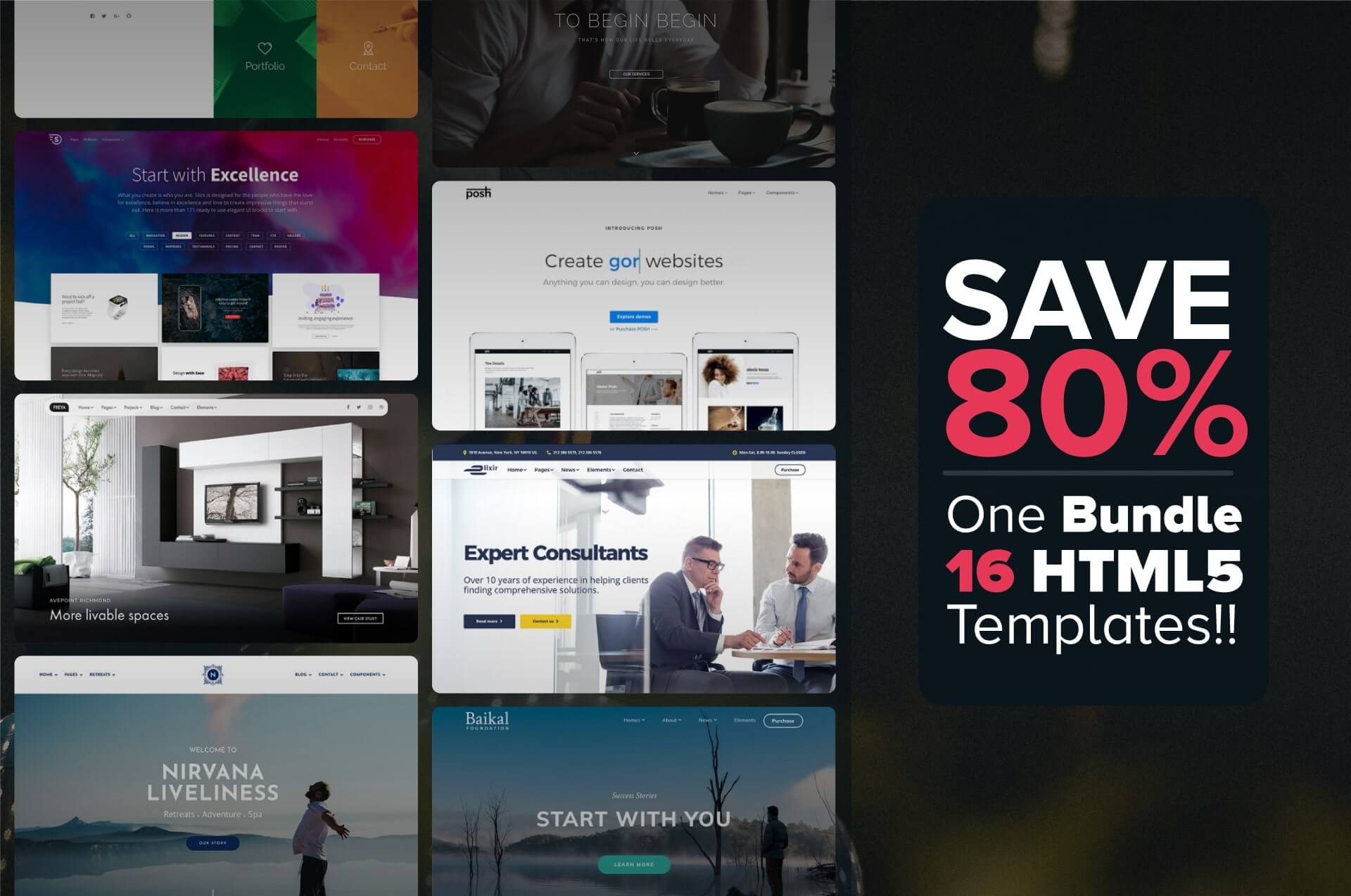 16 HTML5 Bootstrap Templates @80% OFF
