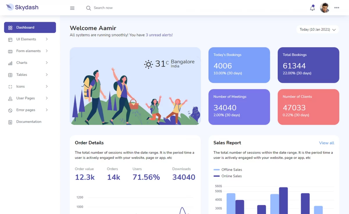 SkyDash - Free Multipurpose Bootstrap 5 Admin Template