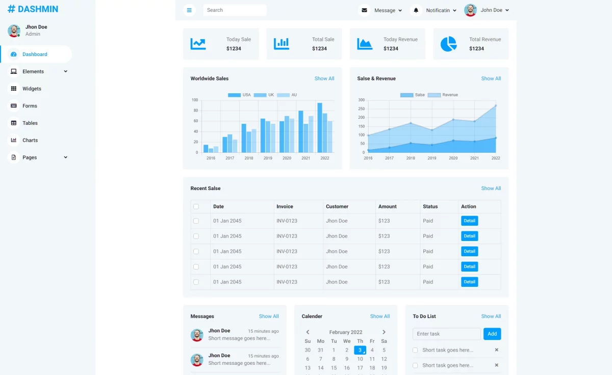 Free Bootstrap 5 HTML5 Admin Dashboard Template Dashmin