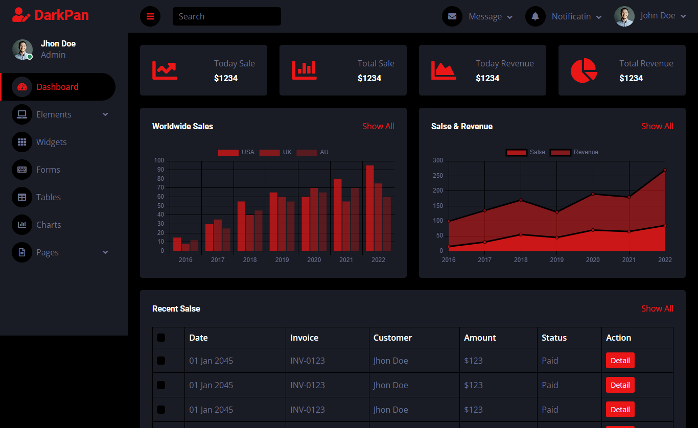 DarkPan Free Responsive Bootstrap 5 Admin Dashboard Template