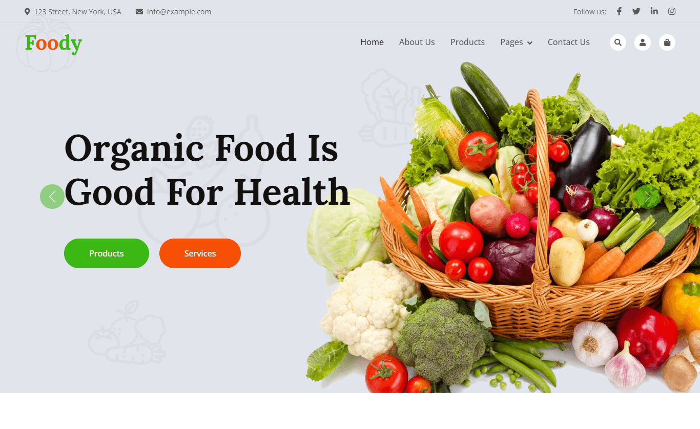 Корзина в Bootstrap. Organic product. Food website.