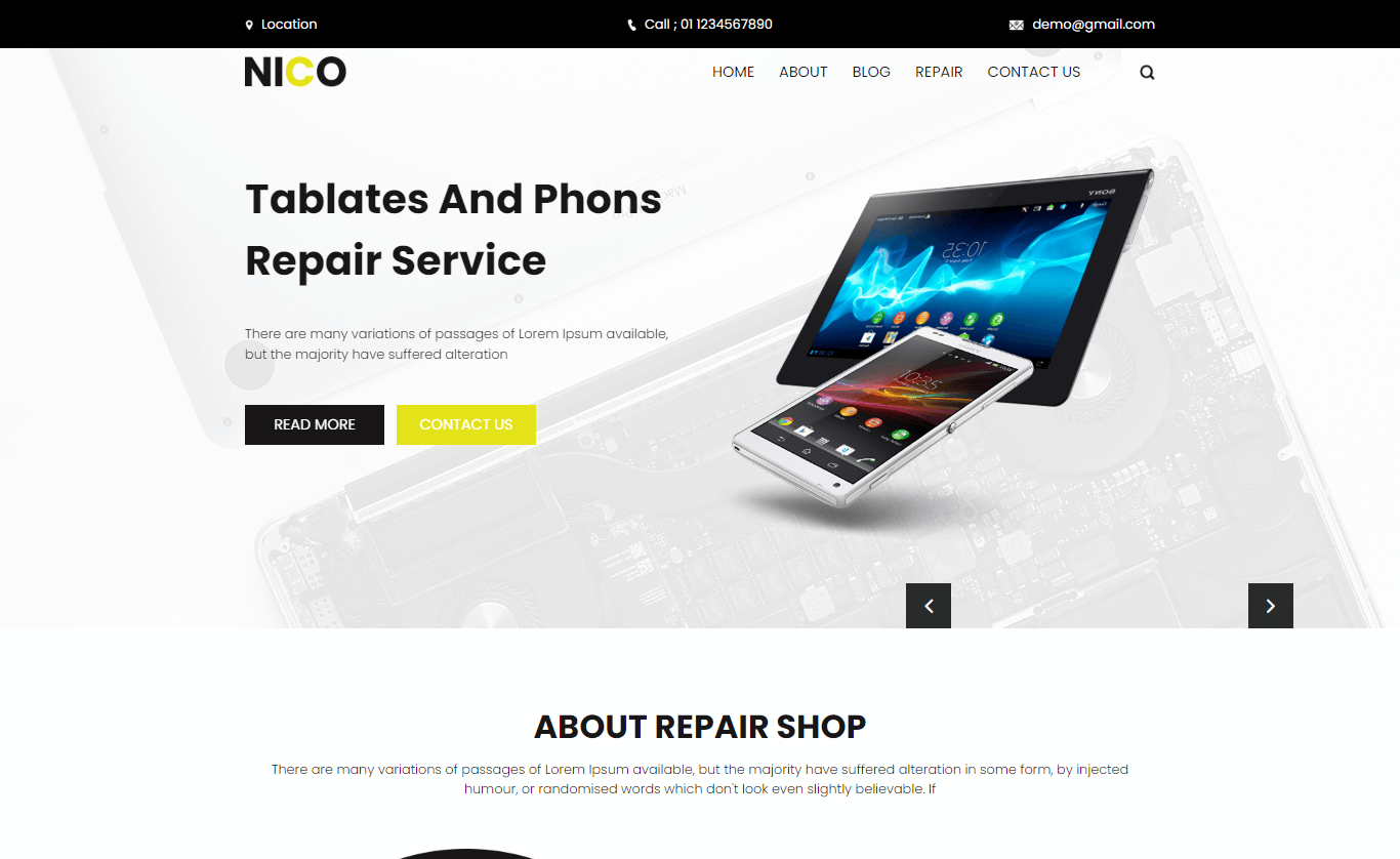 nico free Bootstrap 4 Servicing Shop Website Template