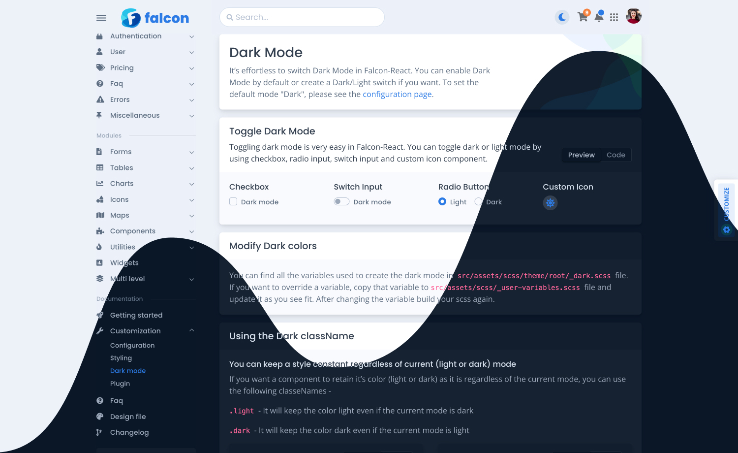 Dark & Light Modes, Falcon-React