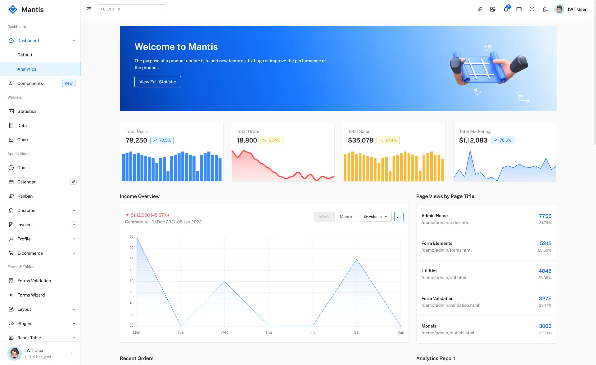Mantis React MUI dashboard template
