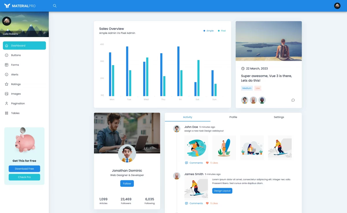 Material Pro - Free Material UI Admin Dashboard Template