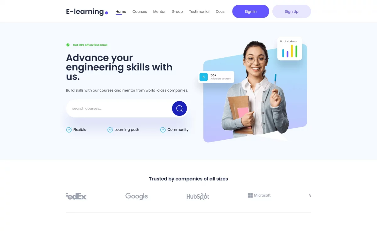 E-learning - Free Tailwind CSS Educational Website Template