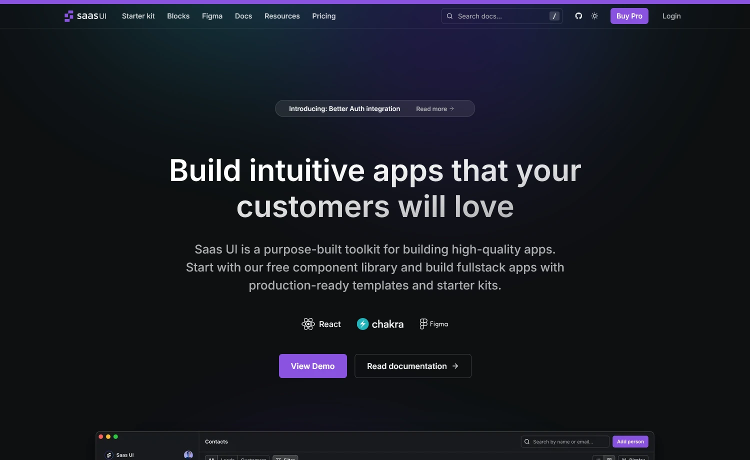 SaaS UI component library for SaaS