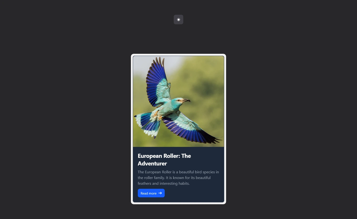 Dark mode UI in card component