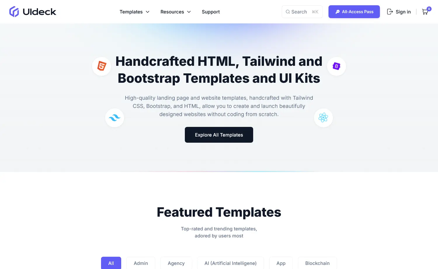 UIdeck - creative platform of website templates
