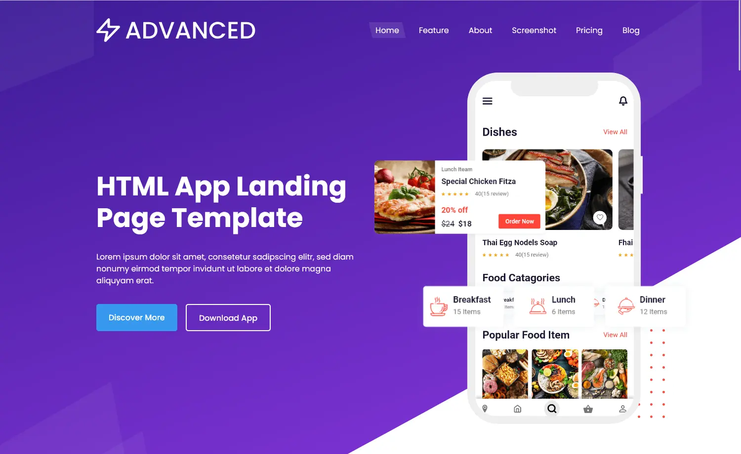 Advanced - Free HTML & Bootstrap App Landing Page Template