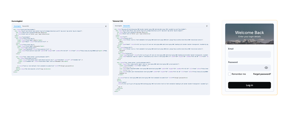 hummingbird vs Tailwind CSS Code Snippet
