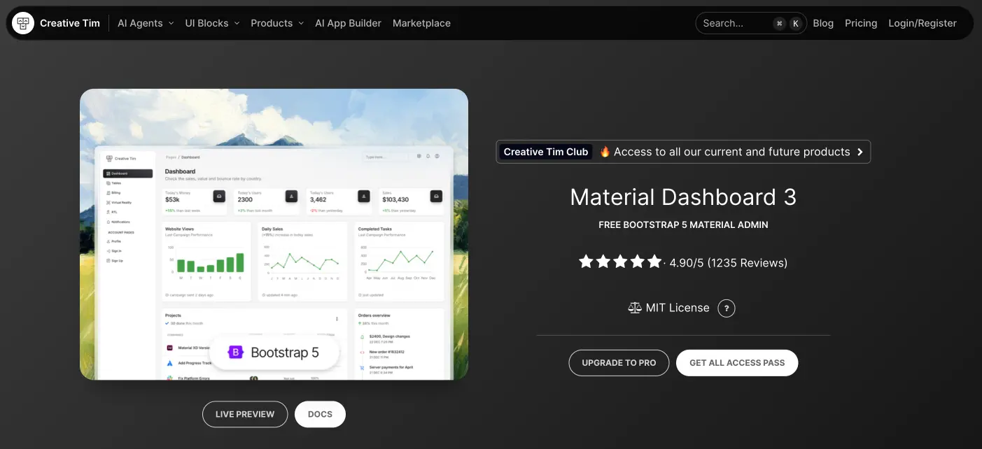 Material Dashboard 3 Responsive Website Template