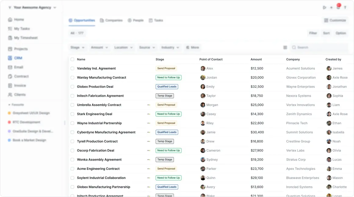 OneSuite agency CRM lead pipeline board