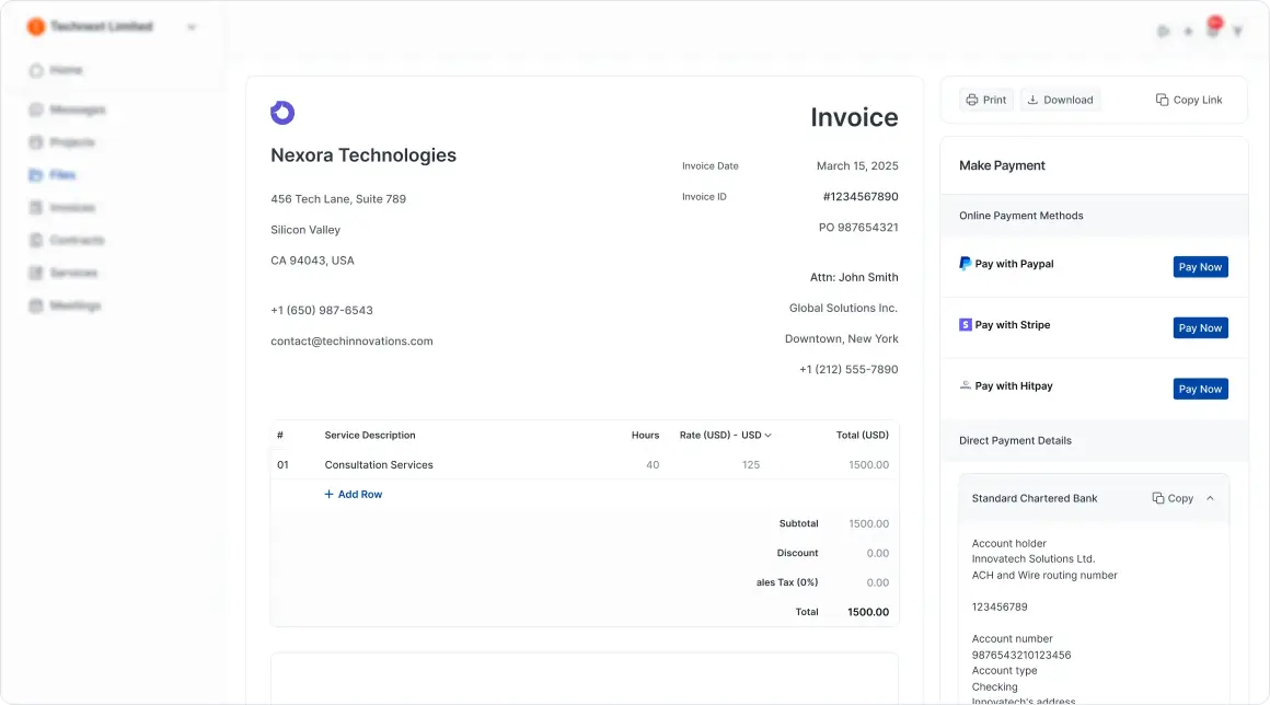 OneSuite client invoice online payment