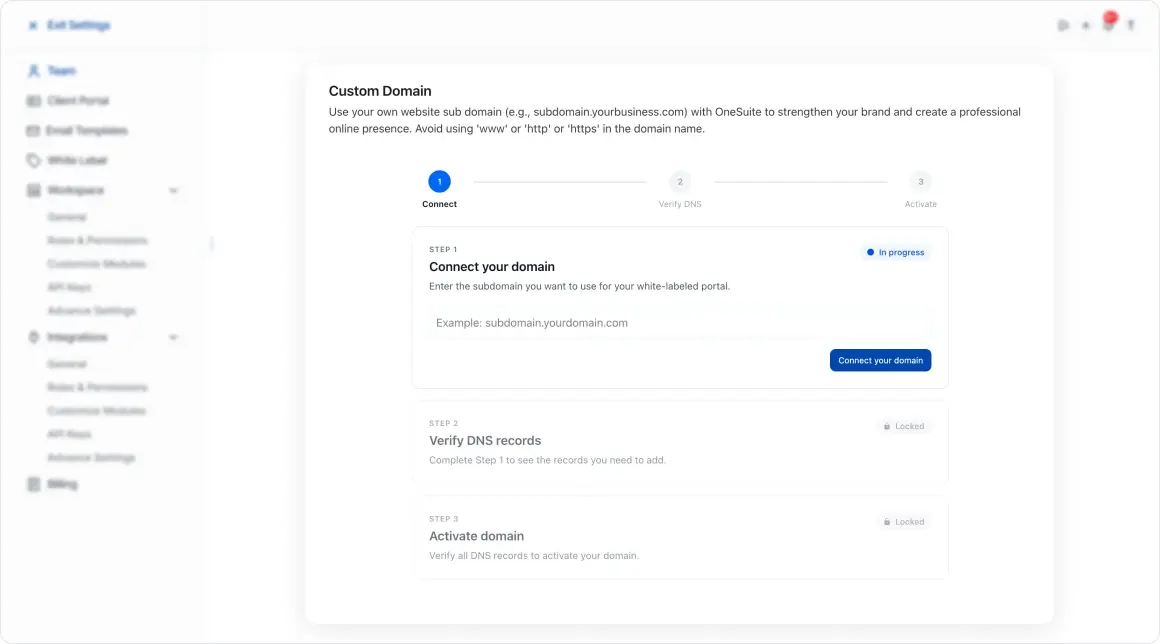 OneSuite white label client portal custom domain setup