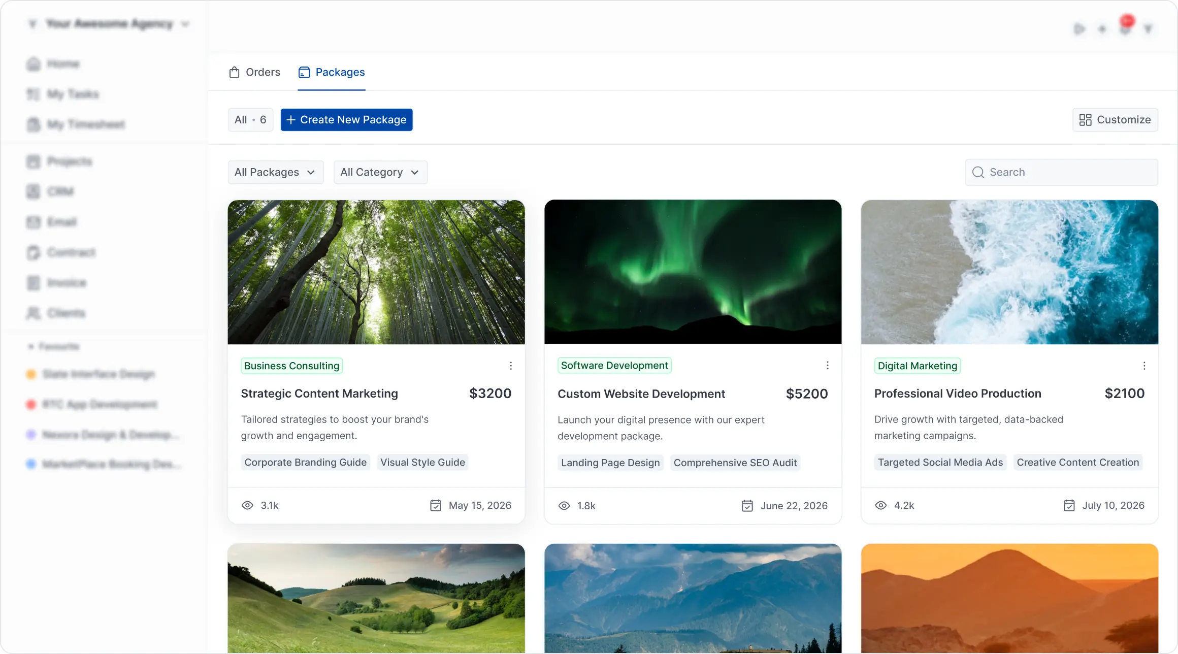 Service page configuration on OneSuite productized services