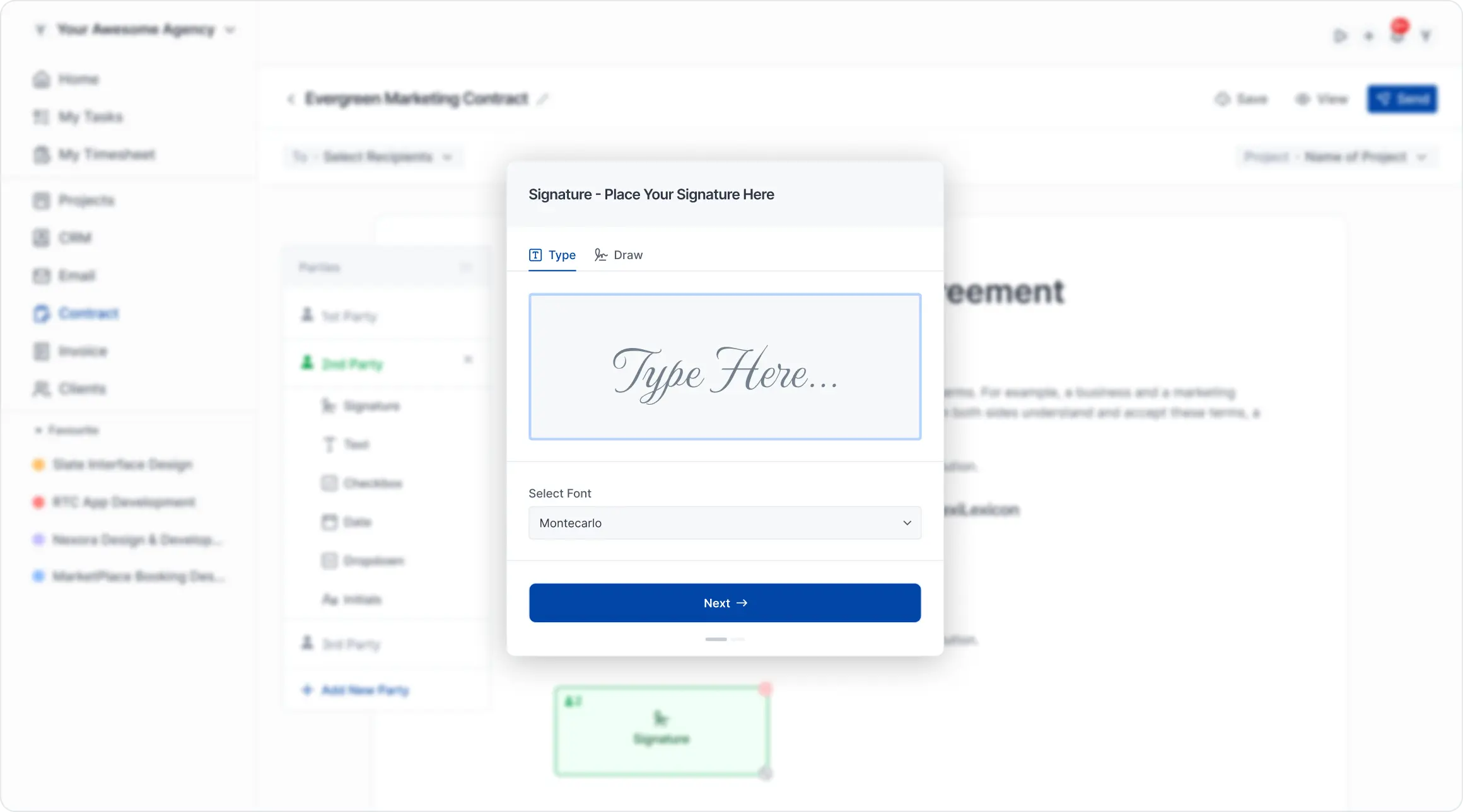 sending a contract for e-signature